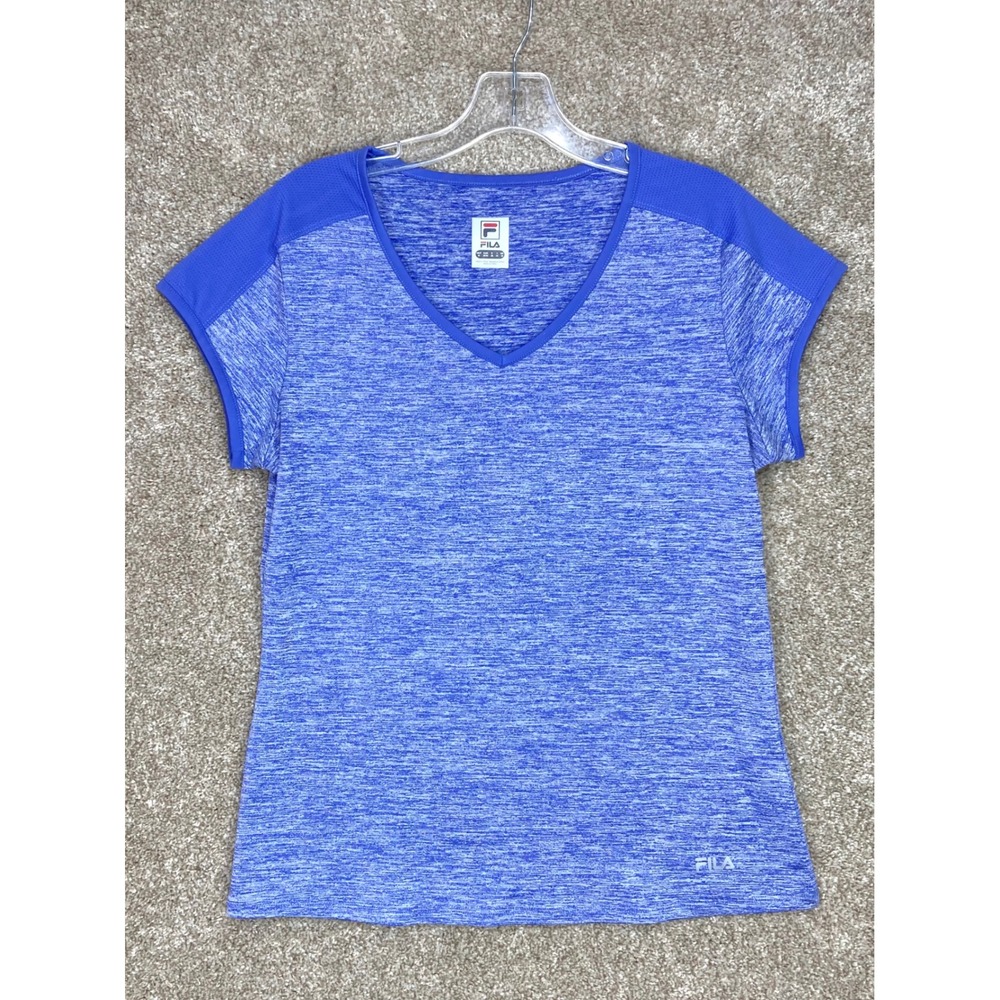 Fila V-Neck Space Dye Performance Tee Womens M Blue Training Sporty Yoga Running